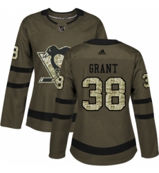 Women's Adidas Pittsburgh Penguins #38 Derek Grant Authentic Green Salute to Service NHL Jersey