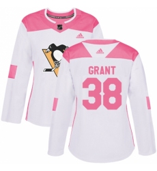 Women's Adidas Pittsburgh Penguins #38 Derek Grant Authentic White Pink Fashion NHL Jersey