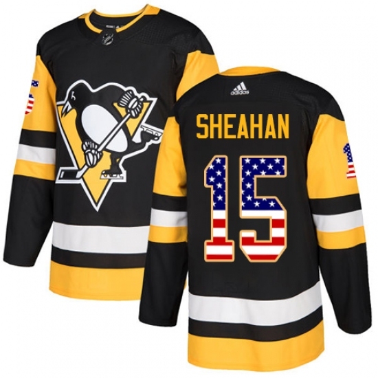 Men's Adidas Pittsburgh Penguins #15 Riley Sheahan Authentic Black USA Flag Fashion NHL Jersey Men's Adidas Pittsburgh Penguins #15 Riley Sheahan Authentic Black USA Flag Fashion NHL Jersey