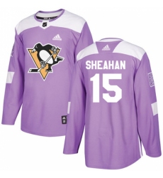 Men's Adidas Pittsburgh Penguins #15 Riley Sheahan Authentic Purple Fights Cancer Practice NHL Jersey