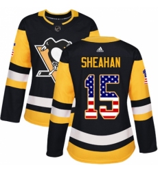 Women's Adidas Pittsburgh Penguins #15 Riley Sheahan Authentic Black USA Flag Fashion NHL Jersey