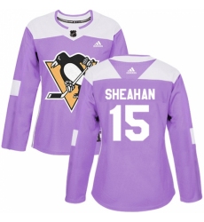 Women's Adidas Pittsburgh Penguins #15 Riley Sheahan Authentic Purple Fights Cancer Practice NHL Jersey