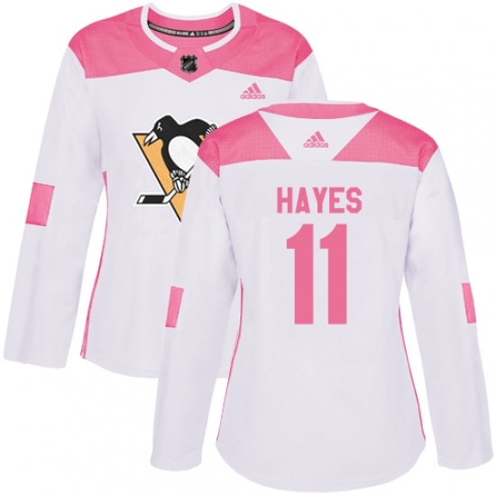 Women's Adidas Pittsburgh Penguins #11 Jimmy Hayes Authentic White Pink Fashion NHL Jersey Women's Adidas Pittsburgh Penguins #11 Jimmy Hayes Authentic White Pink Fashion NHL Jersey
