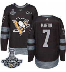 Men's Adidas Pittsburgh Penguins #7 Paul Martin Authentic Black 1917-2017 100th Anniversary 2017 Stanley Cup Champions NHL Jersey