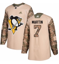 Men's Adidas Pittsburgh Penguins #7 Paul Martin Authentic Camo Veterans Day Practice NHL Jersey