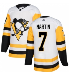 Men's Adidas Pittsburgh Penguins #7 Paul Martin Authentic White Away NHL Jersey