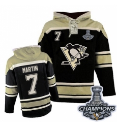 Men's Old Time Hockey Pittsburgh Penguins #7 Paul Martin Authentic Black Sawyer Hooded Sweatshirt 2017 Stanley Cup Champions
