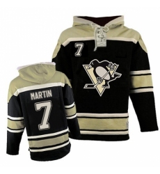 Men's Old Time Hockey Pittsburgh Penguins #7 Paul Martin Authentic Black Sawyer Hooded Sweatshirt NHL Jersey