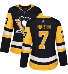 Women's Adidas Pittsburgh Penguins #7 Paul Martin Authentic Black Home NHL Jersey