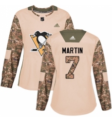 Women's Adidas Pittsburgh Penguins #7 Paul Martin Authentic Camo Veterans Day Practice NHL Jersey