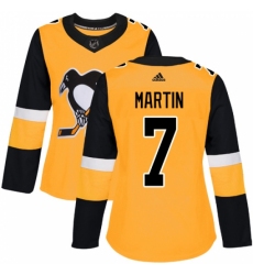 Women's Adidas Pittsburgh Penguins #7 Paul Martin Authentic Gold Alternate NHL Jersey