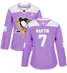 Women's Adidas Pittsburgh Penguins #7 Paul Martin Authentic Purple Fights Cancer Practice NHL Jersey