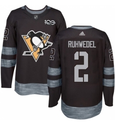 Men's Adidas Pittsburgh Penguins #2 Chad Ruhwedel Authentic Black 1917-2017 100th Anniversary NHL Jersey