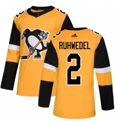 Men's Adidas Pittsburgh Penguins #2 Chad Ruhwedel Premier Gold Alternate NHL Jersey