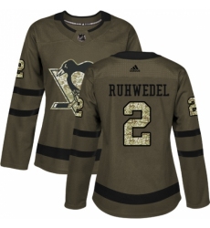 Women's Adidas Pittsburgh Penguins #2 Chad Ruhwedel Authentic Green Salute to Service NHL Jersey
