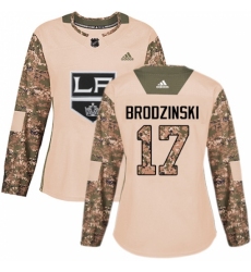 Women's Adidas Los Angeles Kings #17 Jonny Brodzinski Authentic Camo Veterans Day Practice NHL Jersey