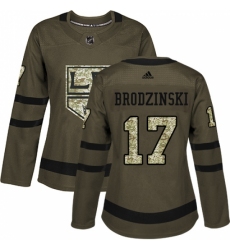 Women's Adidas Los Angeles Kings #17 Jonny Brodzinski Authentic Green Salute to Service NHL Jersey