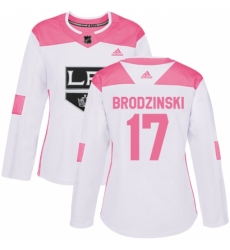 Women's Adidas Los Angeles Kings #17 Jonny Brodzinski Authentic White/Pink Fashion NHL Jersey