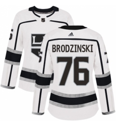 Women's Adidas Los Angeles Kings #76 Jonny Brodzinski Authentic White Away NHL Jersey