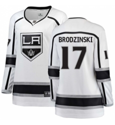Women's Los Angeles Kings #17 Jonny Brodzinski Authentic White Away Fanatics Branded Breakaway NHL Jersey