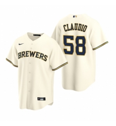 Men's Nike Milwaukee Brewers #58 Alex Claudio Cream Home Stitched Baseball Jersey