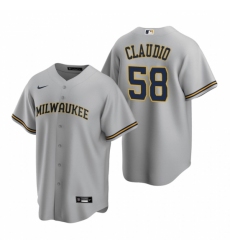 Men's Nike Milwaukee Brewers #58 Alex Claudio Gray Road Stitched Baseball Jersey