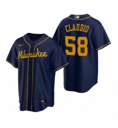 Men's Nike Milwaukee Brewers #58 Alex Claudio Navy Alternate Stitched Baseball Jersey