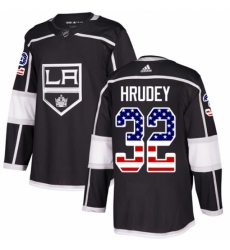 Men's Adidas Los Angeles Kings #32 Kelly Hrudey Authentic Black USA Flag Fashion NHL Jersey