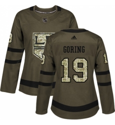 Women's Adidas Los Angeles Kings #19 Butch Goring Authentic Green Salute to Service NHL Jersey