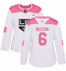 Women's Adidas Los Angeles Kings #6 Jake Muzzin Authentic White/Pink Fashion NHL Jersey