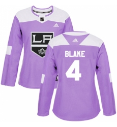 Women's Adidas Los Angeles Kings #4 Rob Blake Authentic Purple Fights Cancer Practice NHL Jersey