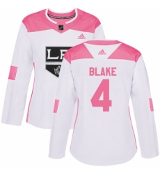 Women's Adidas Los Angeles Kings #4 Rob Blake Authentic White/Pink Fashion NHL Jersey
