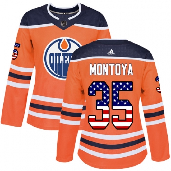 Women's Adidas Edmonton Oilers #35 Al Montoya Authentic Orange USA Flag Fashion NHL Jersey Women's Adidas Edmonton Oilers #35 Al Montoya Authentic Orange USA Flag Fashion NHL Jersey