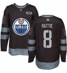 Men's Adidas Edmonton Oilers #8 Ty Rattie Authentic Black 1917-2017 100th Anniversary NHL Jersey