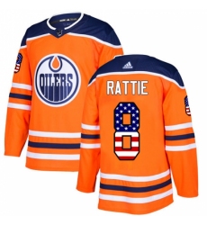 Men's Adidas Edmonton Oilers #8 Ty Rattie Authentic Orange USA Flag Fashion NHL Jersey