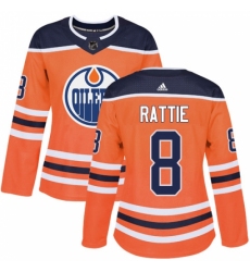 Women's Adidas Edmonton Oilers #8 Ty Rattie Authentic Orange Home NHL Jersey