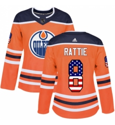 Women's Adidas Edmonton Oilers #8 Ty Rattie Authentic Orange USA Flag Fashion NHL Jersey