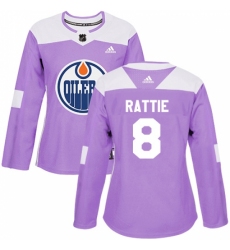 Women's Adidas Edmonton Oilers #8 Ty Rattie Authentic Purple Fights Cancer Practice NHL Jersey