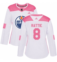 Women's Adidas Edmonton Oilers #8 Ty Rattie Authentic White/Pink Fashion NHL Jersey