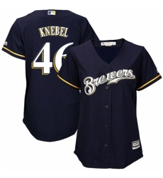 Women's Majestic Milwaukee Brewers #46 Corey Knebel Replica Navy Blue Alternate Cool Base MLB Jersey