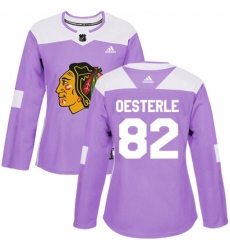 Women's Adidas Chicago Blackhawks #82 Jordan Oesterle Authentic Purple Fights Cancer Practice NHL Jersey