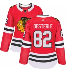 Women's Adidas Chicago Blackhawks #82 Jordan Oesterle Authentic Red Home NHL Jersey