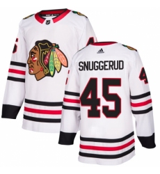 Men's Adidas Chicago Blackhawks #45 Luc Snuggerud Authentic White Away NHL Jersey