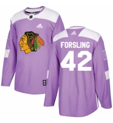 Men's Adidas Chicago Blackhawks #42 Gustav Forsling Authentic Purple Fights Cancer Practice NHL Jersey