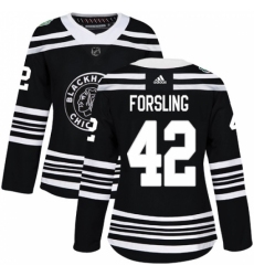 Women's Adidas Chicago Blackhawks #42 Gustav Forsling Authentic Black 2019 Winter Classic NHL Jersey