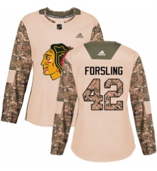 Women's Adidas Chicago Blackhawks #42 Gustav Forsling Authentic Camo Veterans Day Practice NHL Jersey