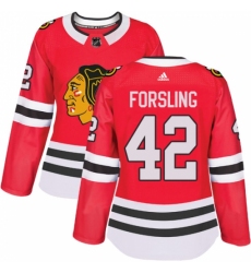 Women's Adidas Chicago Blackhawks #42 Gustav Forsling Authentic Red Home NHL Jersey