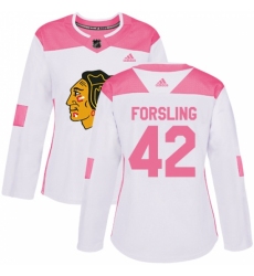 Women's Adidas Chicago Blackhawks #42 Gustav Forsling Authentic White/Pink Fashion NHL Jersey