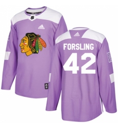 Youth Adidas Chicago Blackhawks #42 Gustav Forsling Authentic Purple Fights Cancer Practice NHL Jersey