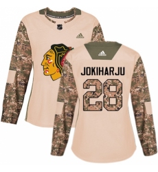 Women's Adidas Chicago Blackhawks #28 Henri Jokiharju Authentic Camo Veterans Day Practice NHL Jersey